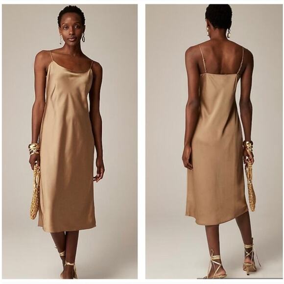NWT J. Crew Gwyneth Slip Dress In Luster Charmeuse Gold 10 - Picture 1 of 6